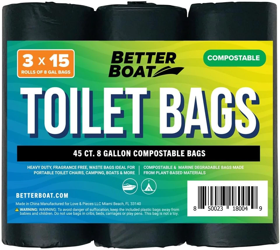 45 Portable Toilet Bags Camping Boating Outdoors 100 Biodegradable for 5 Gallon