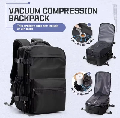 Vakuum Kompression Rucksack mit Pumpe, 40x20x25cm, Perfekt für Reisen Schwarz - Bild 1 von 4