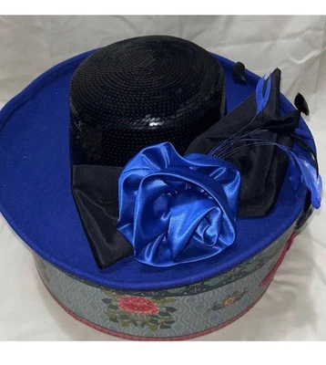 Sombrero Whitall & Shon Azul Real/Negro Iglesia Derby 100% Lana Fieltro Lentejuelas Cúpula Foto 1 de 4