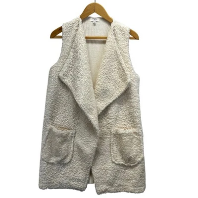 Chaleco Umgee EE. UU. Boho Drape Sherpa Frente Abierto Crema Pequeño Tejido Espalda LEER Foto 1 de 4