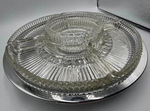 Vintage verchromt drehbar 13" Lazy Susan Servierglas Kristall Tabletts 6 Stück Set - Bild 1 von 16