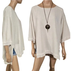 BAD LITTLE COUNTRY GIRL Boho Lagenlook Oversized Fringed Linen Tunic Top size XL - Picture 1 of 16