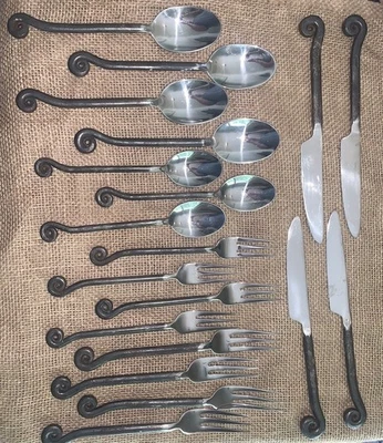 VTG 23pc Flatware Treble Clef Black Iron Handle Spoons Forks Knives Cutlery - Image 1 of 4