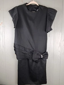 Vintage 80er Apostroph formeller Rock Set 16 schwarz Strass Schleife 2-teilig Rüschenfalte - Bild 1 von 12