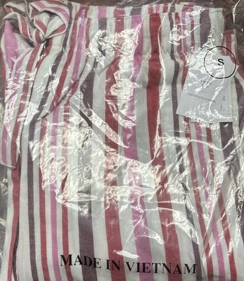 Pantalones de pijama Auden rosa-rojo a rayas de franela de algodón con cordón pequeños nuevos con etiquetas Foto 1 de 4