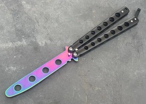 5.5" TRAINING BUTTERFLY Balisong Practice Titanium/black Flip Trick Toy Blunt - Picture 1 of 4