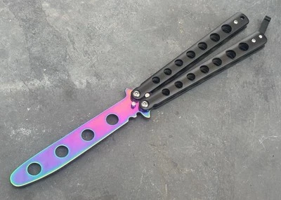 5.5" TRAINING BUTTERFLY Balisong Practice Titanium/black Flip Trick Toy Blunt - Image 1 of 4