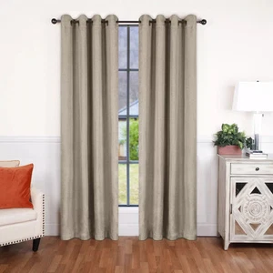 Classic Linen Design Room Darkening Semi-Blackout Curtains, Set of 2, - Picture 1 of 5