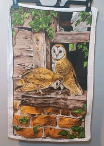 De colección. Hecho en Reino Unido Raro 1970’s Lino Granero Búhos Toalla de Té Decoración del Hogar Cottagecore - Imagen 1 de 8