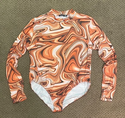 Nasty gal女式大码橙色漩涡图案长袖哈衣 — 第 1/4 张图片