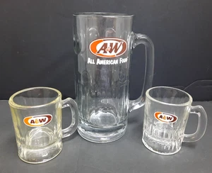 Tazas de cerveza de raíz vintage A & W 2 bebés 3 oz mini y 1 grande 16 oz - Imagen 1 de 8
