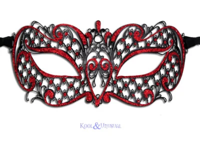 Glittery RED and Black "Adele" Metal Lace VENETIAN Mask * Made in Italy - Image 1 of 4