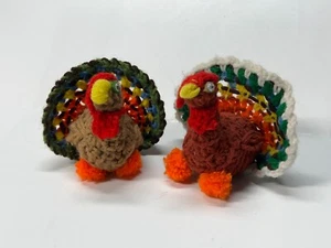 2 Vintage Knit Crochet Yarn Thanksgiving Turkey Handmade - Picture 1 of 10