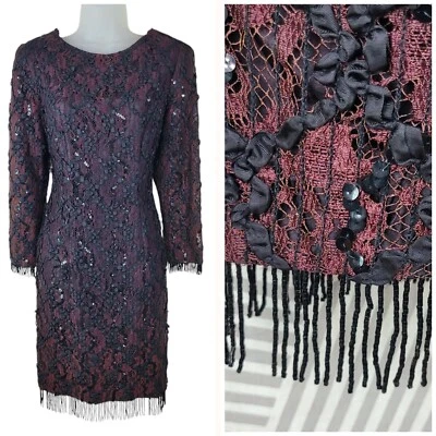 Vintage 80s Lace Dress Size 8/10 grunge Prom Victorian Beaded Fringe Distressed  - Image 1 of 4