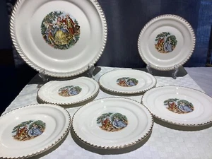The Harker Pottery Co 22 Kt Gold Kolonial Teller Set Ein 10,25” Sechs 6,25” Teller - Bild 1 von 24
