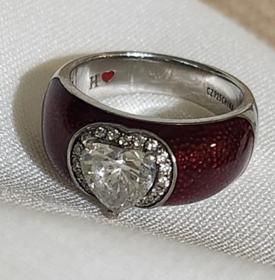 925 Sterling Silver with Red Enamel, Prong Heart CZ Gemstone  Womens Ring  SZ9 - Image 1 of 4