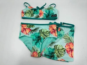 Justice 2004 Girls Tropical Bikini Set w/ Bottom Cover | Size XS | Color: Teal - Picture 1 of 5