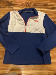 Northface 1/4 Zip Blue Orange & White Fleece Jacket Sweater Men's Medium - Picture 1 of 7
