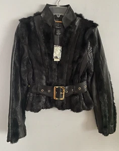 Giacca corta Y2K vintage Arden B 100% pelle pelliccia sintetica con cintura nera taglia S nuova con etichetta - Foto 1 di 6
