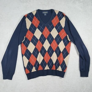 Brooks Brothers Herren mittellangarm V-Ausschnitt Argyle Pullover marineblau Marinowolle - Bild 1 von 15