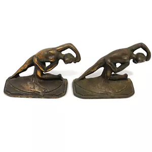 Vintage Cast Iron Art Deco Nouveau Nude Female Dancers Bookends - Damage RARE - Picture 1 of 15
