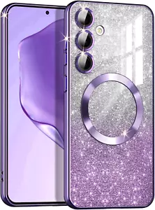 for Galaxy S24 FE Case,Compatible with MagSafe,Clear Magnetic Glitter Gradient S - Picture 1 of 7