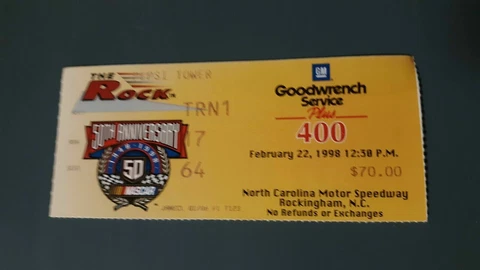1998 Nascar NC Speedway Rockingham Goodwrench 400 Ticket Stub Jeff Gordon Win Cover