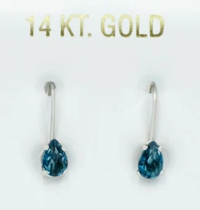 GENUINE 1.72 Cts BLUE ZIRCON DANGLING EARRINGS 14k WHITE GOLD - Free Appraisal - Picture 1 of 5