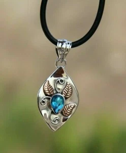 925 plata esterlina forma ovalada aguamarina hecha a mano auténtica joyería c... - Imagen 1 de 5