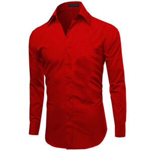 Omega Italy Men's Slim Fit Classic Button Up Long Sleeve Solid Color Dress Shirt