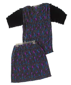 Vintage Ellen Hauptli 2 teiliges Rock n Bluse Plissee Web Set Größe M? Multicolor - Bild 1 von 7