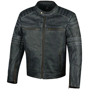 Men's SHADOW Motorcycle Distressed Cowhide Leather Armor Black Jacket Biker - Bild 1 von 10