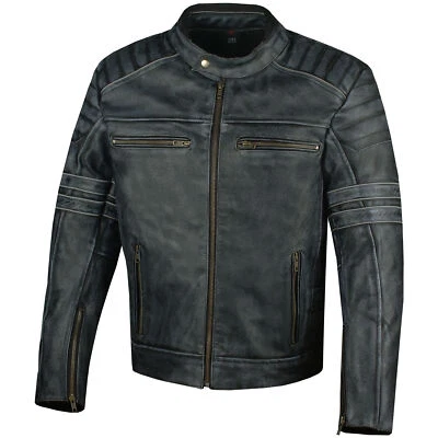 Men's SHADOW Motorcycle Distressed Cowhide Leather Armor Black Jacket Biker - Image 1 of 4