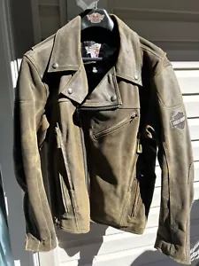 Harley Davidson ROAD DUST Giacca Pelle Marrone Uomo Large Distressed Billings - Foto 1 di 13
