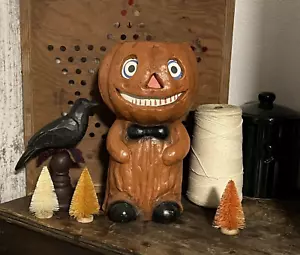 Jack O Lantern Calabaza Niño Estilo Vintage Papel Maché Halloween Cabeza de Caramelo Cubo - Imagen 1 de 6