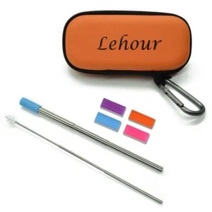 Reusable Telescopic Stainless Steel Straw with Case Keychain & Cleaning Brush - Picture 1 of 6