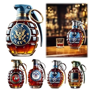 Grenade Whiskey Bottle Themed Veterans Memorial Glass For Collectors - Picture 1 of 24