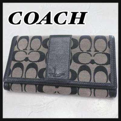 Coach Signature Long Wallet in Gray and Black Canvas - Image 1 of 4
