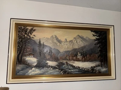 Pintura al óleo original firmada por Werner invernal Alpes suizos, Cabin Woods&Stream  Foto 1 de 4