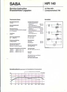 Saba Original Service Manual für ULTRA HiFi-Lautsprecherbox 700 - Picture 1 of 1
