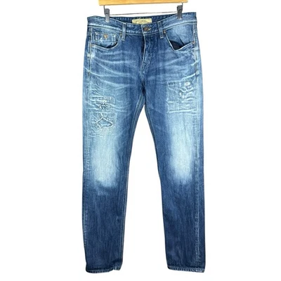 GUESS Lincoln Slim Straight Denim Jeans Men Size 33x33 Blue Wash Distressed - Image 1 of 4