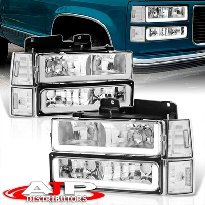Clear LED DRL Head Lights +Corner Bumper For 1994-98 GMC C1500 K1500 C2500 K2500 Foto 1 de 4