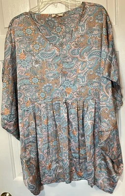 Easel Size Large Paisley Floral Kimono Sleeve Top Boho Festival V Neck Oversized - Image 1 of 4