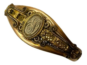 Antique Victorian Gold Filled Monogram Floral Bangle Bracelet S.B. Co. - Picture 1 of 20