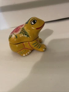 Talavera Pottery Yellow Frog Trinket Box Mexican Terracotta Glitter Paint Flower - Picture 1 of 11