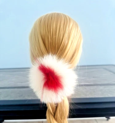 "Nueva banda para el cabello/crujiente esponjosa de piel de zorro blanco de 5"" de diámetro, sujeción cola de caballo" Foto 1 de 4
