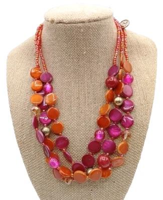 Erica Lyons Madreperla Tres Hilos Collar Naranja Rosa Cuentas Foto 1 de 4