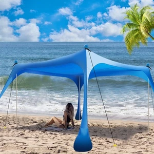 Beach Tent Pop Up Shade 7x7.5ft Beach Canopy Sun Shelter UPF50+ with 4 Foldab... - Picture 1 of 6