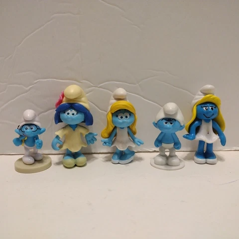 Smurf Figures Lot Of 5 Small Plastic Cover