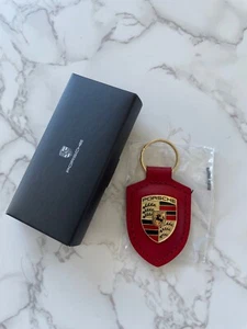 Brand New Authentic Porsche Keyring Key Ring Red Leather - Picture 1 of 5